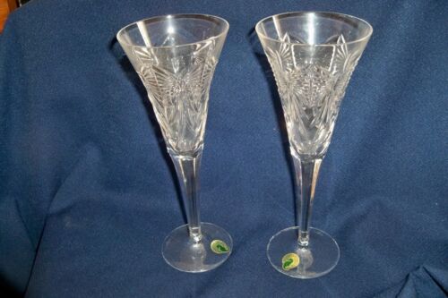 (2) WATERFORD CRYSTAL MILLENNIUM HAPPINESS BOW CHAMPAGNE TOASTING FLUTES MINT