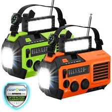 Hand Crank Emergency Solar IPX3 Weather Radio 5200mAh Power Bank Charger Light
