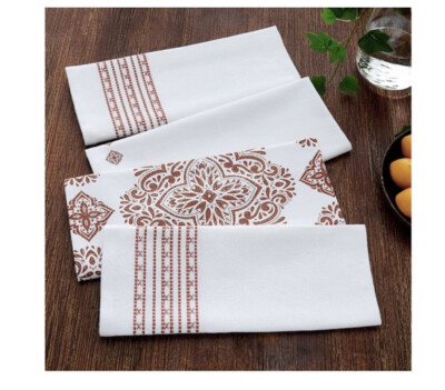 KITCHEN TOWELS-4 PACK-SOPHIA-ORANGE FALL MEDALLION PRINT-(NEW)