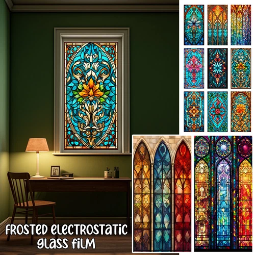 1pc Church Stained Glass Film Cling Window Sticker Bathroom Door PVC Removable