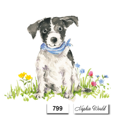 (799) TWO Individual Paper LUNCHEON Decoupage Napkins - HAPPY DOG PUPPY 