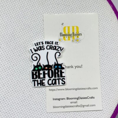 Magnetic Needle Minder Cross Stitch Resin Crazy before Cats / Fridge Magnet