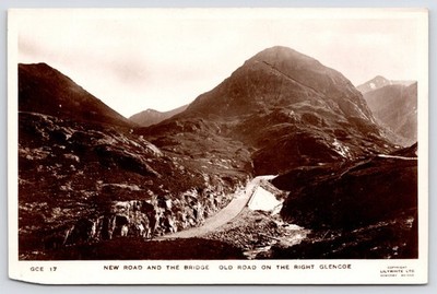 Glencoe Scotland~Old & New Road w/Bridge RPPC Sepia Postcard 1920s?