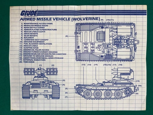 GI JOE Vintage BLUEPRINTS INSTRUCTIONS sheet WOLVERINE 1985