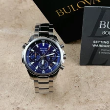 New Bulova Marine Star Classic Blue Dial Chronograph Men's Quartz Watch 96B256