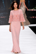 Badgley Mischka Blush 3D Floral Gown Bell Sleeves & Cape Overlay Sz 4 Couture 