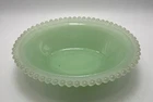 Vintage Jadeite Milk Glass Oval Bowl Beaded Rim Green Mid Century