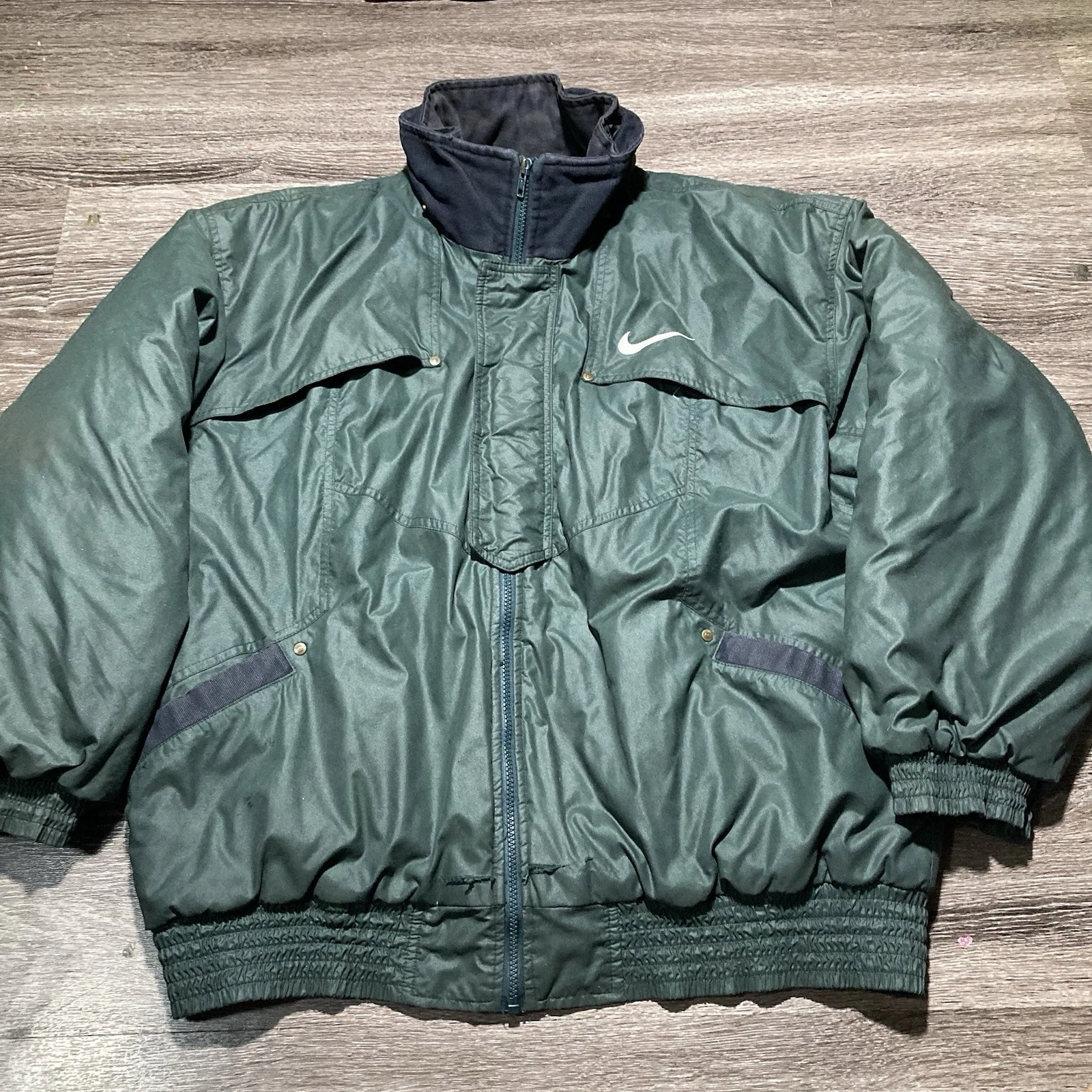Vintage Nike Jacket Mens XL Green Big Swoosh 90s Snow Packable Hood