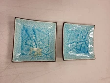 Chelsea Loft Set 2 Square Plates Blue Glazed Ceramic Small Serving Dish 5.25"