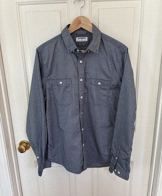Express Mens Blue Long Sleeve Chambray Button Down Shirt Size M Preppy