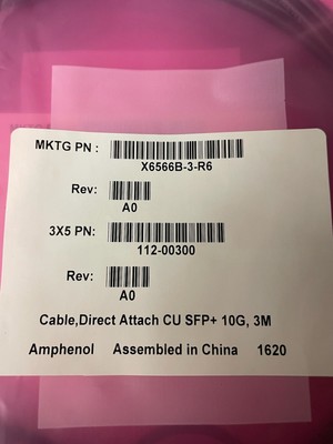 NEW AMPHENOL DIRECT ATTACH CU SFP+ 10G COPPER CABLE X6566B-3-R6 112-00300