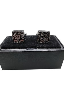 Murano Italy Art Glass Cufflinks Silver Tone Swirl Pattern Handmade Vintage