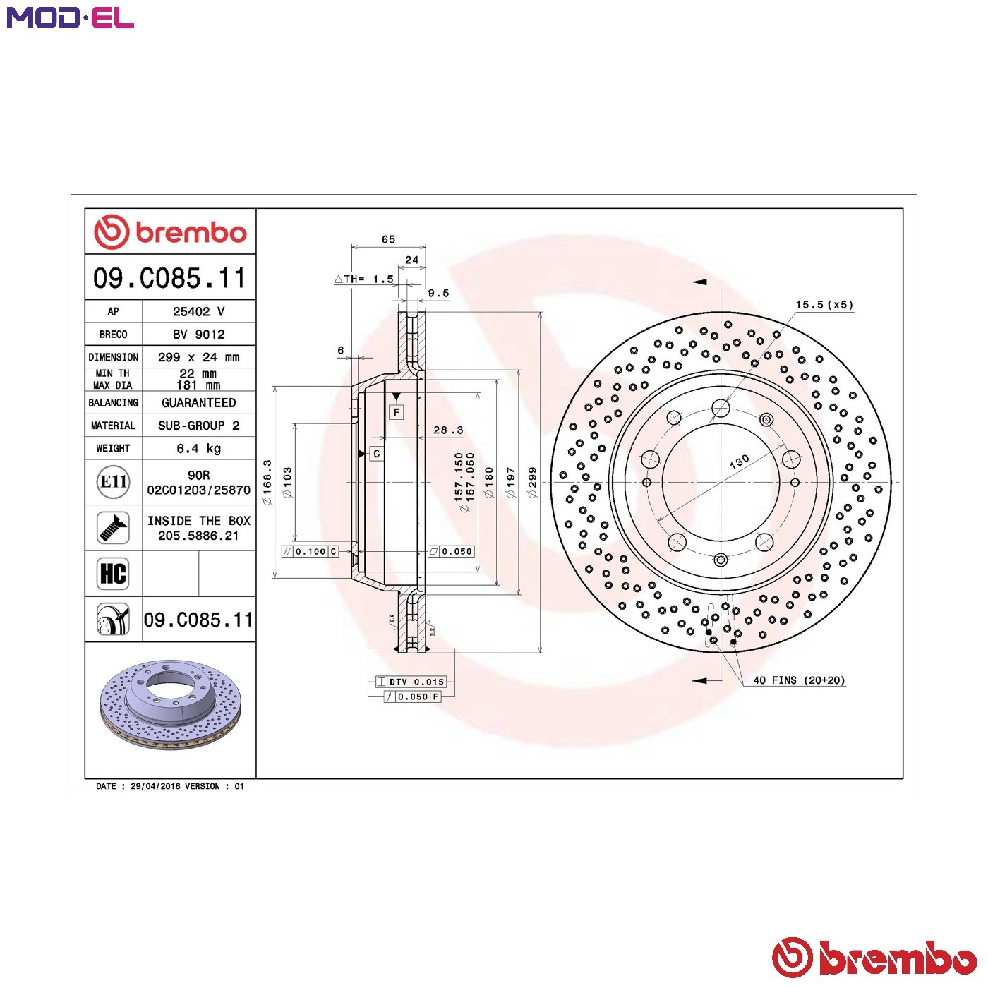 Rear Pair (2x) of Brake Disc BREMBO 09.C085.11 - Image 11