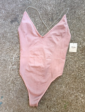 Blush Pink Free People Intimately Ribbed Bodysuit XS/S Dramatic V-Neck