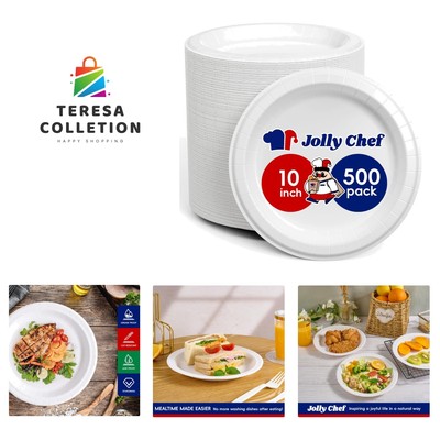Paper Plates 500 Count 10 inch,Soak Proof, Cut Proof, Microwave Safe Heavy Du...