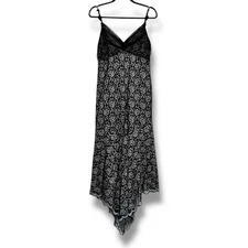 Claire Pettibone XL Black Lace Sheer Asymmetrical Slip Dress Lingerie Nightgown 