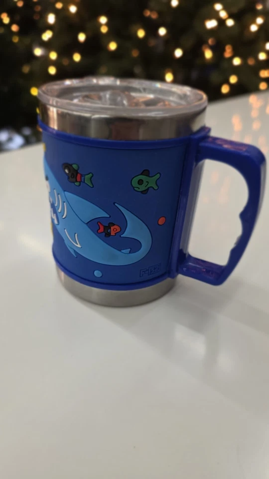 Kids Insulated Stainless Steel Mug Blue Shark Ocean Animals Cup with Lid – 8 oz - Image 3 of 4