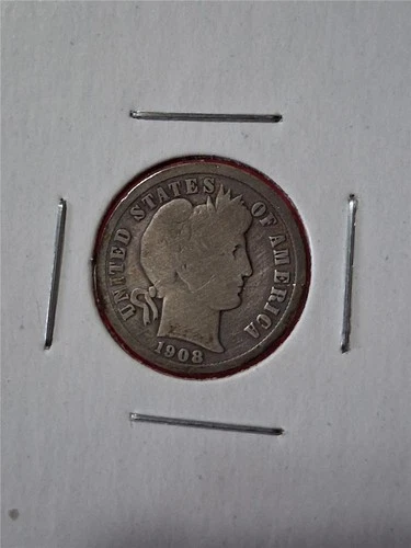 1908 CIRCULATED Silver BARBER DIME HAS SCRATCH                          #MF-1460