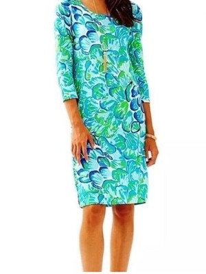 Liliy Pulitzer Kenzie Blue And Green Vibrant 3/4 Sleeve Dress Size Xs