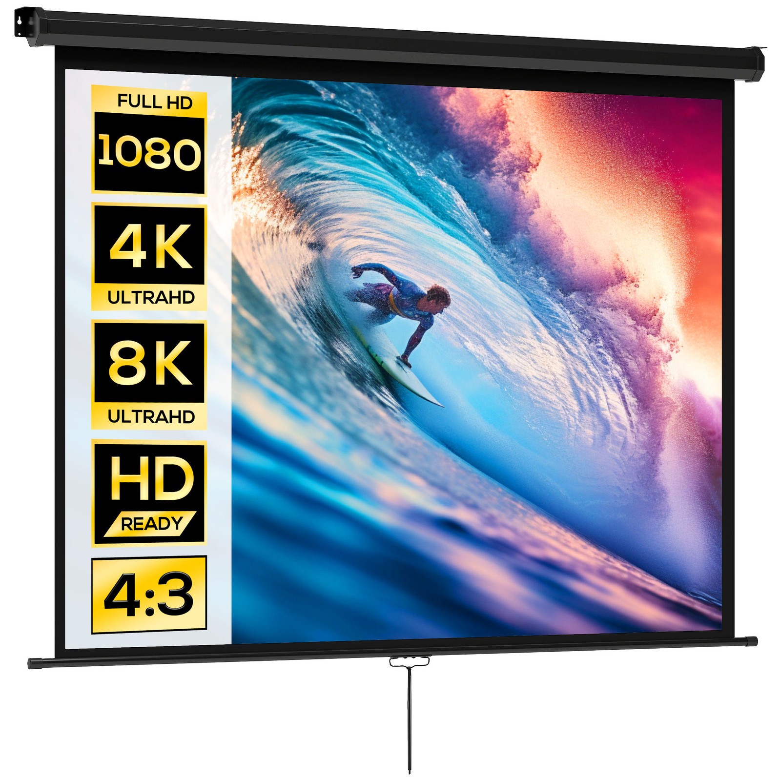 HOMCOM Telo per Proiettore 84" Formato 4:3 Angolo 160° a Soffitto o Parete Nero