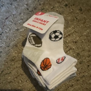Unisex Baby Ankle Socks 6-Pair Multipack 0-12m White Sports Novelty Print