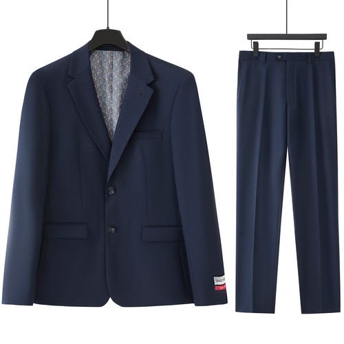 Mens Two Button Classic Fit Vested Suit in Navy Blue Windowpane Plaid