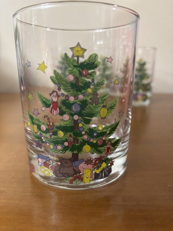 Vintage Nikko Christmas Glasses Double Old-Fashioned 14 oz Tree In Box Set of 4