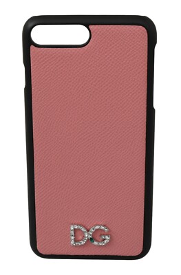 DOLCE & GABBANA Phone Cover Pink Leather DG Crystal Logo iPhone7-8 Plus RRP $200