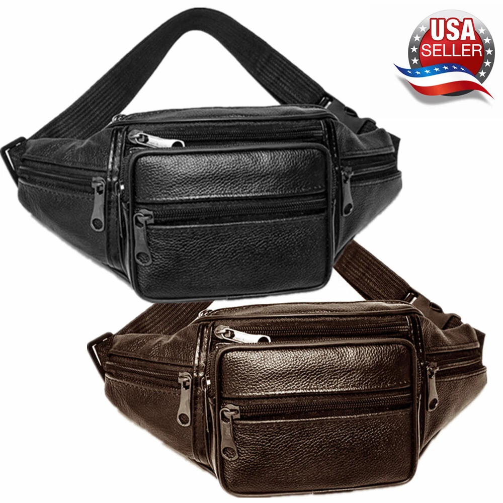 Large Leather Body Bag Fanny Pack Bum Bag Close to Body Bag 