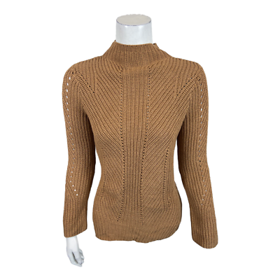 Lisa Rinna Collection Women's Cable Knit Long-Sleeve Sweater Camel X-Large  Size