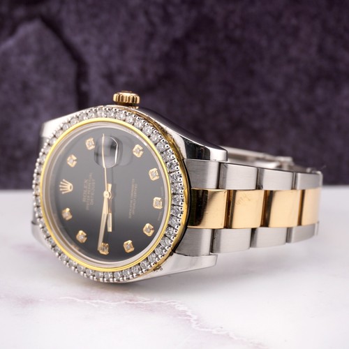 Rolex Men's Datejust 41mm 18k Gold/ Steel Iced 2.50ct Diamonds Black Dial 116333 - Picture 3 of 9