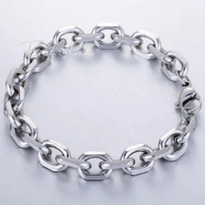 10mm 7-11" Oval Cable Link Bracelet Silver Tone Stainless Steel Chain for Unisex