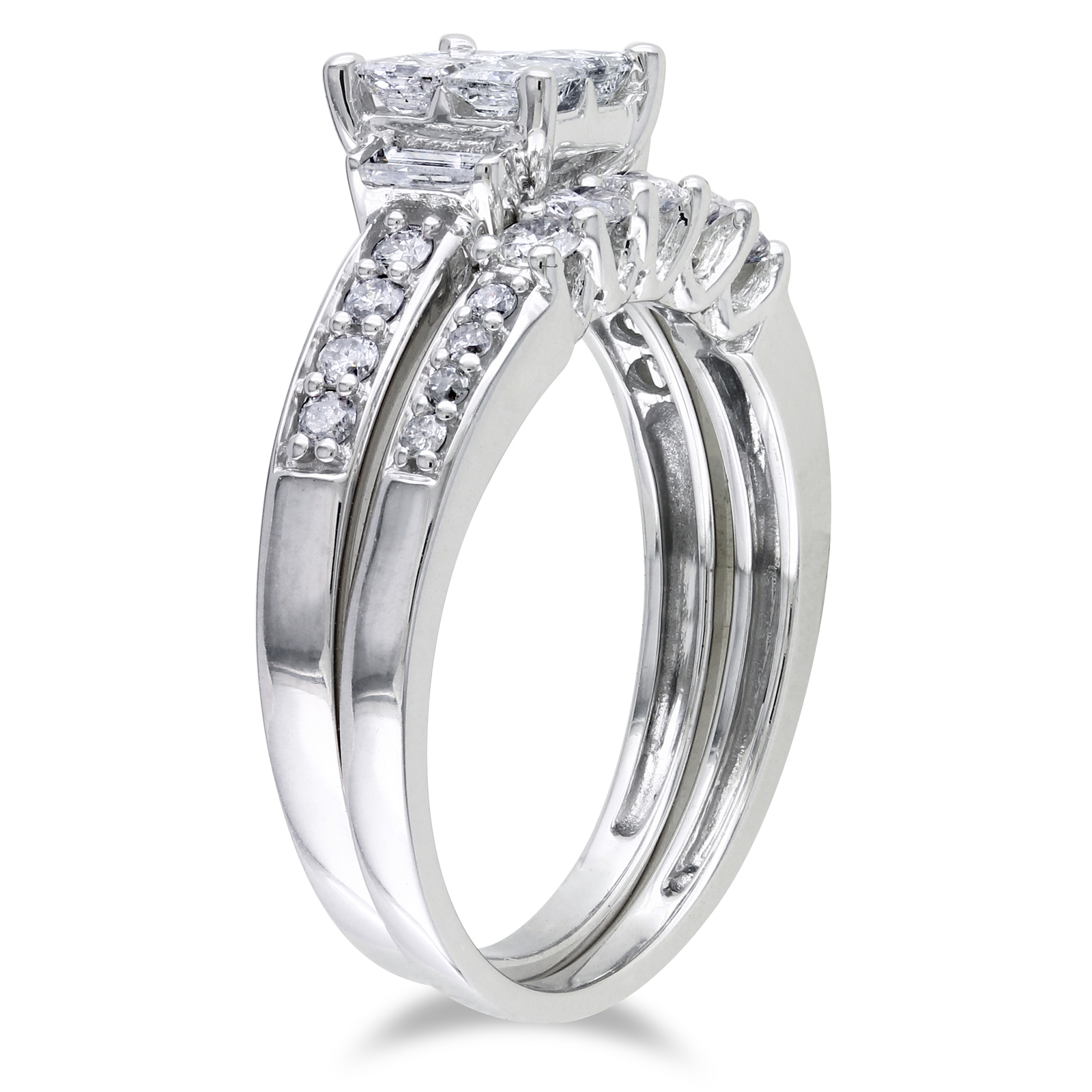 Amour 14k White Gold 1 CT TW Princess Cut, Baguette and Round Diamond ...