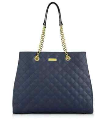 JOY and IMAN Diamond Quilted Genuine Leather Satchel  (NAVY/Blue)