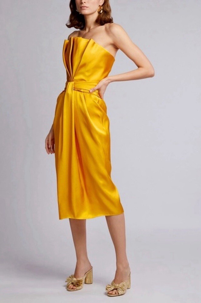 BRANDON MAXWELL Yellow Marigold Satin Strapless Draped Cocktail Dress SZ 4  NWT | eBay