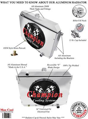 SZ 2 Row 1'' Radiator 26'',16'' Fan,Shroud for 1970-1973 Barracuda Small Block