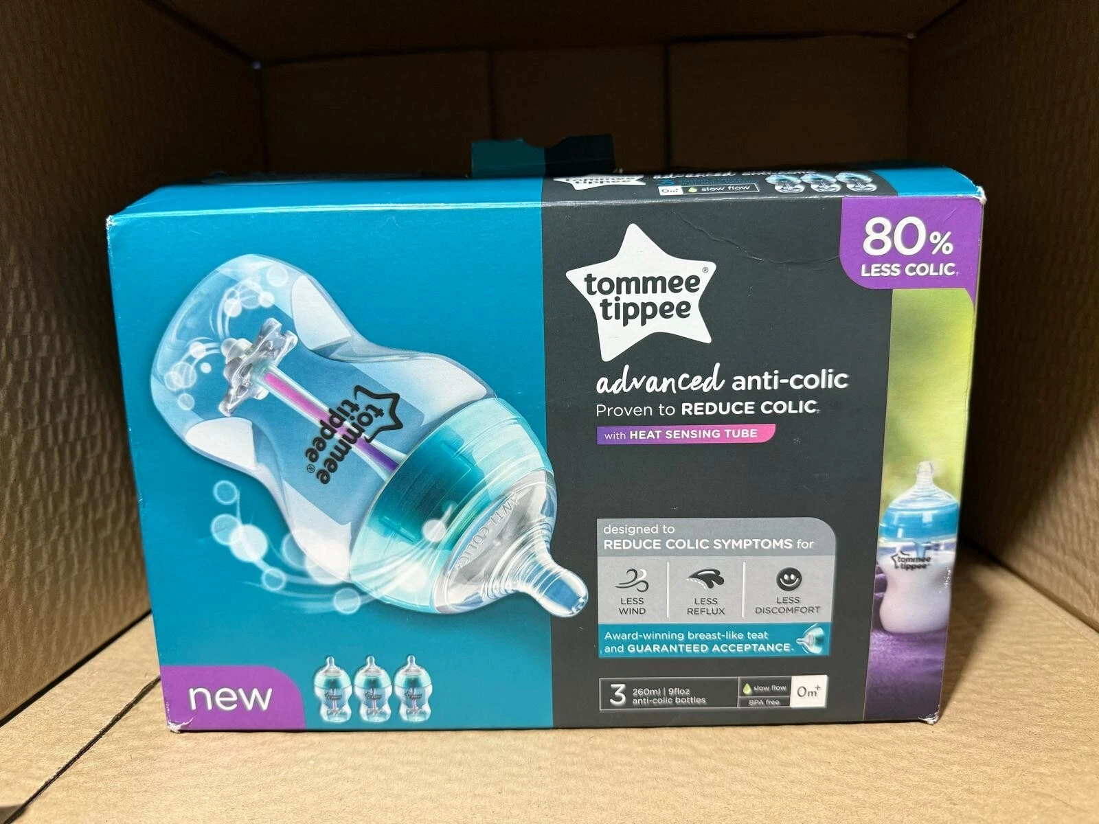 Tommee Tippee Anti-Colic Baby Bottles 260ml - Pack of 3 for Happy Feeding