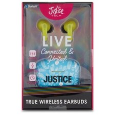 JUSTICE True Wireless Earbuds Blue Paisley W/Charging Case & Fast Charge - NEW!