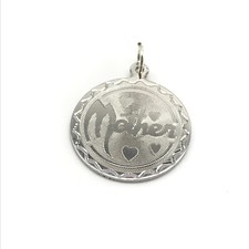 Vintage 925 Sterling Silver Mother Love Hearts Round Mother's Day Charm Pendant