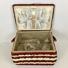 VTG JC Penney Wicker Sewing Case Box Storage Basket MCM With Contents Japan Made