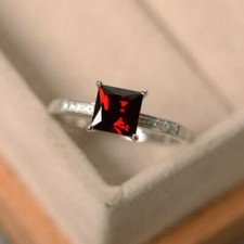 1.85CT Princess Cut Genuine Red Ruby Wedding Jewelry Ring 14K White Gold Finish