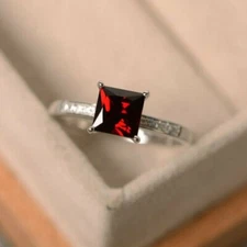 1.85CT Princess Cut Genuine Red Ruby Wedding Jewelry Ring 14K White Gold Finish