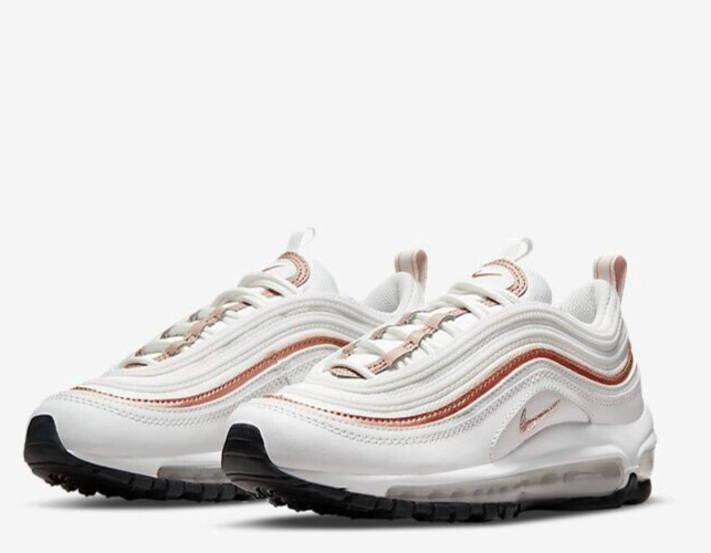 Nike Women's Air Max 97 Running Shoes in White Metallic Red Bronze - Size 8.5 (7Y)