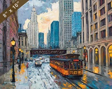 Chicago with LaSalle Street oil painting 8x10 Print