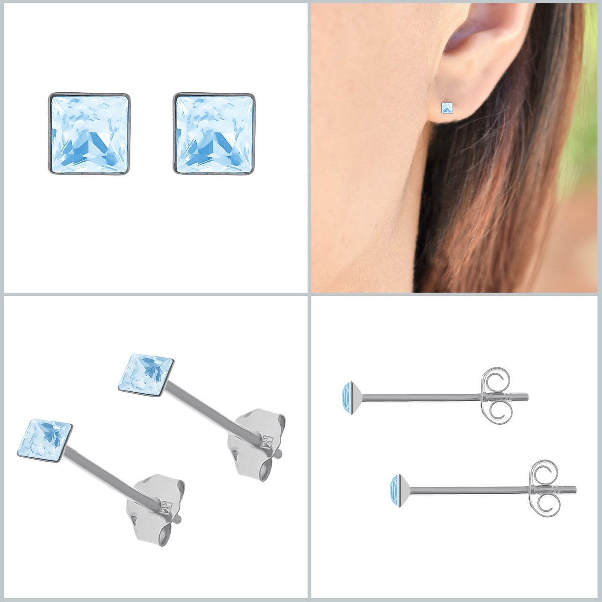 Boucles D'oreilles Clou (puces) 2mm Pour Enfant - Argent 925 Et Cristal, Couleur Argentée