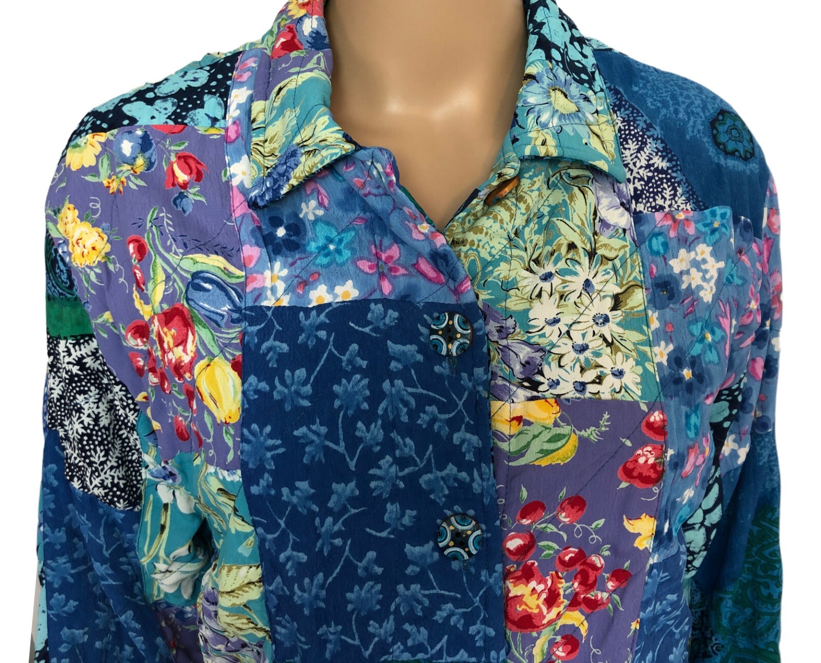 vtg Casual Studio Patchwork Button Jacket Sz S Ha… - image 5