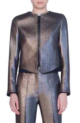 Akris Punto Iridescent Crop Jacket in Gold - Size 2 NWT $1,390