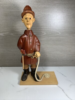 Vintage Romer Wood Carved Firefighter Fireman Statue Made In Italy 12  Tall