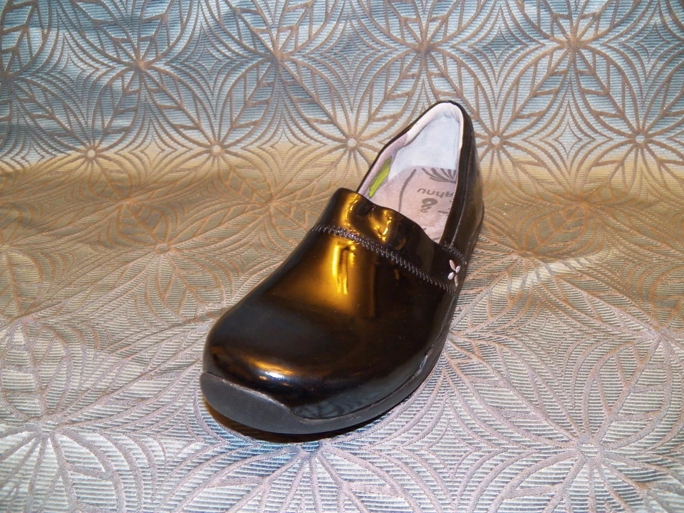 全新 女式 Ahnu Jackie 漆皮黑色皮革 Espadrille 乐福鞋 一脚蹬 正装鞋 — 第 3/4 张图片