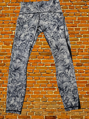 LULULEMON GRAUE LEGGINGS GRÖSSE UK 10 NYLON DAMEN GEBLÜMT FITNESSSTUDIO TRAINING YOGAHOSE 